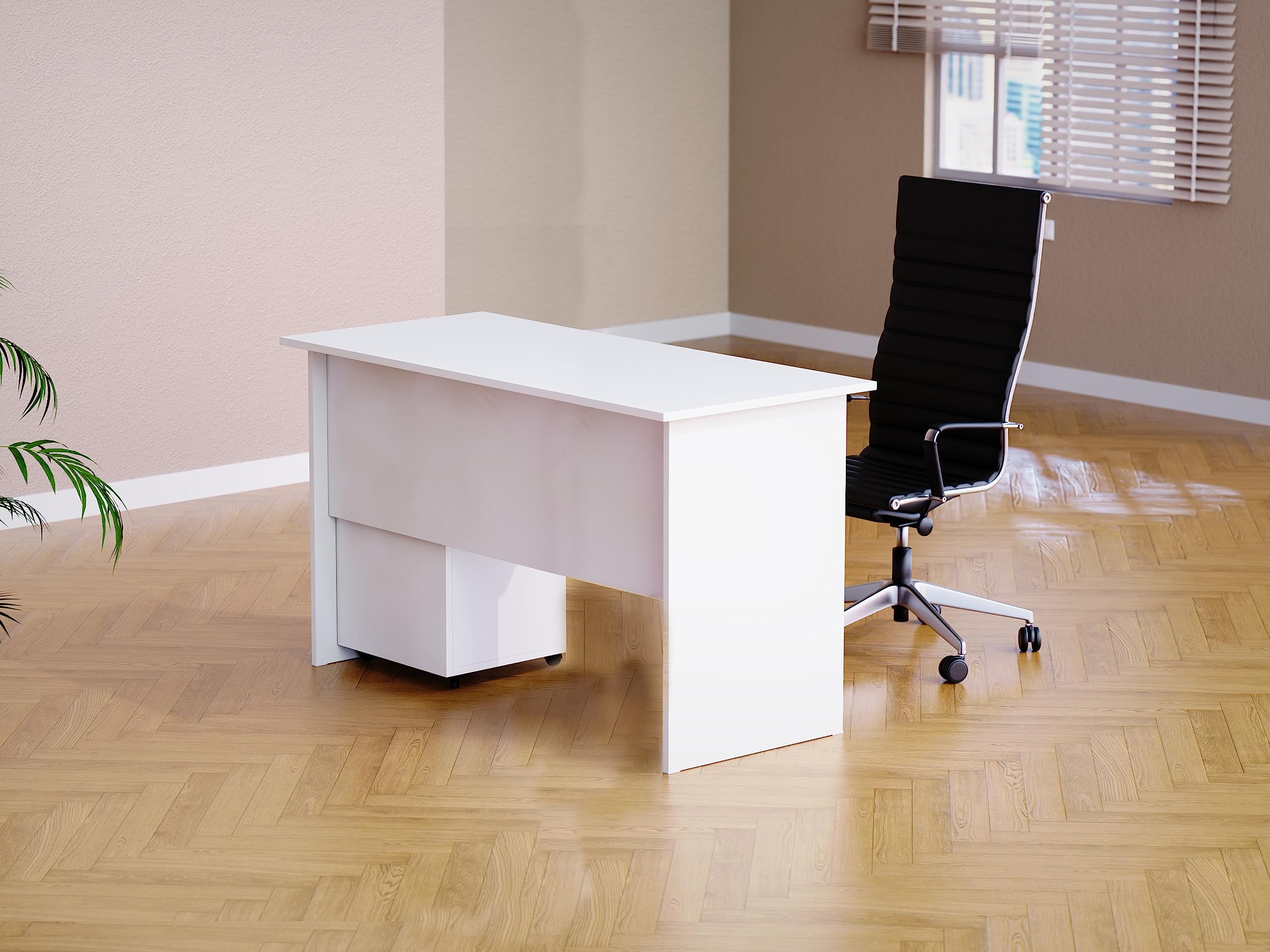 Mahmayi Modern MP1 120x60 Study Writing Table with BS01 Super Recessed Power Strip Desktop Socket Board, Modern Executive Desk for Adults, Home Offices, Schools, Laptop, Computer Workstation - WHITE