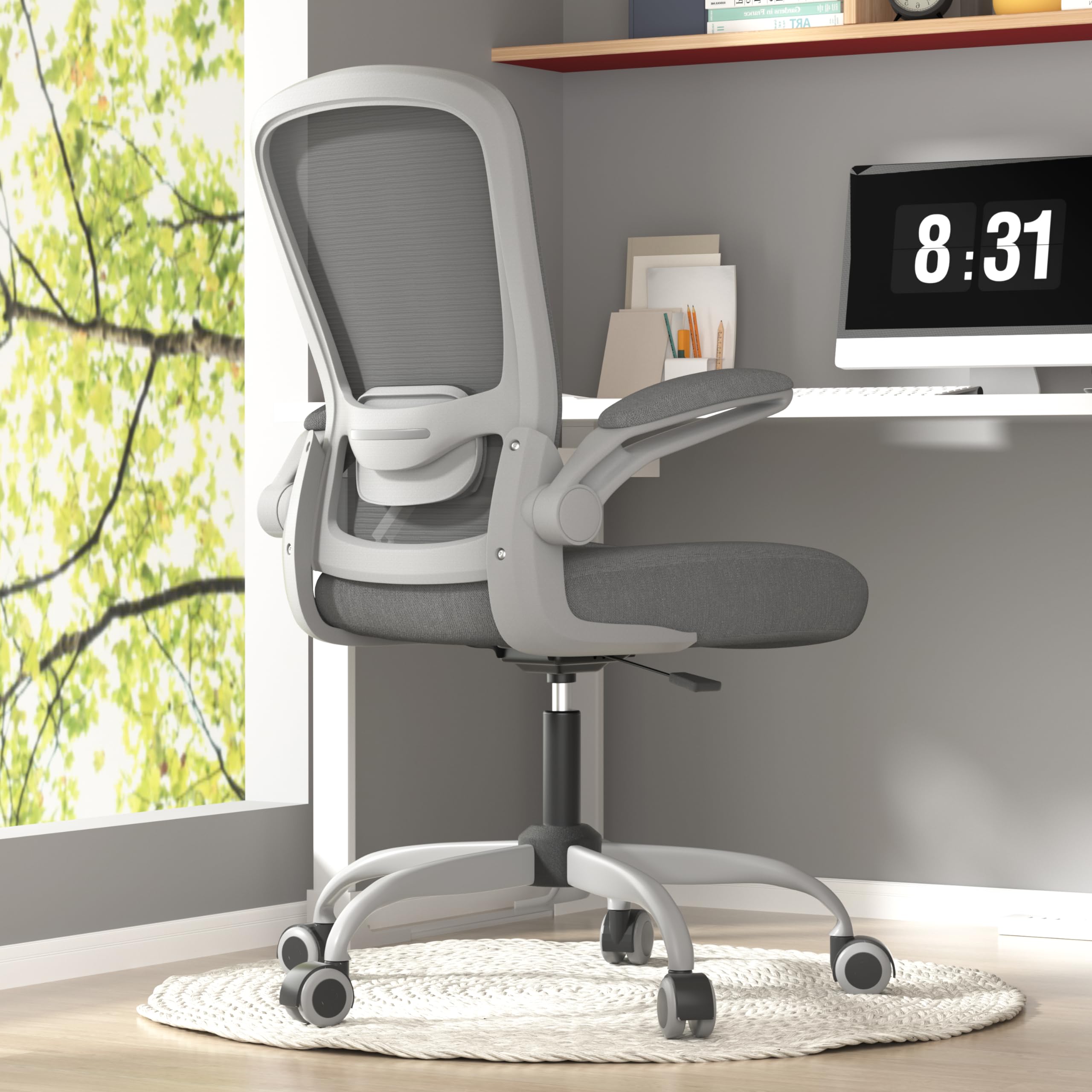 Ergonomic Office Chair - BIFMA Certified High Back Mesh Desk Chair with Adjustable Lumbar Support & Flip-Up Armrests for Home Office (Modern, All Black)