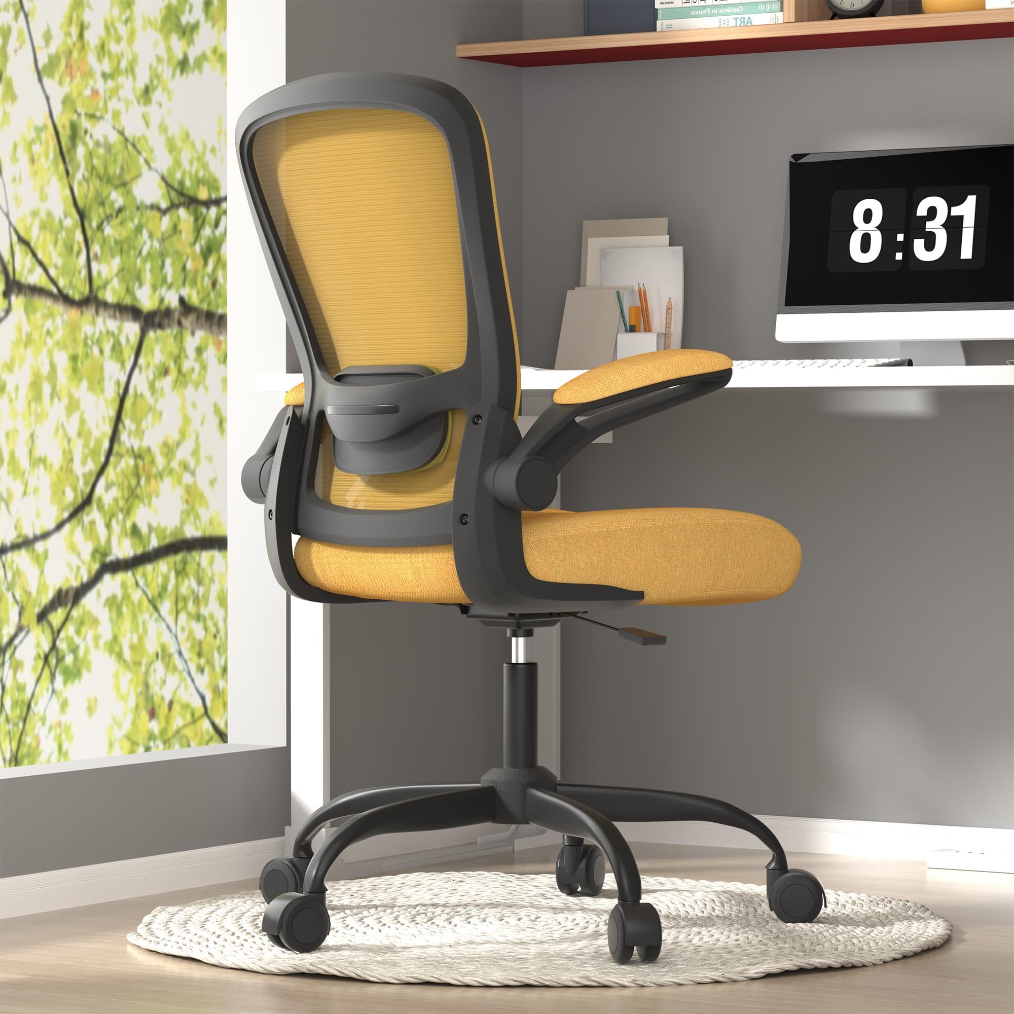 Ergonomic Office Chair - BIFMA Certified High Back Mesh Desk Chair with Adjustable Lumbar Support & Flip-Up Armrests for Home Office (Modern, All Black)