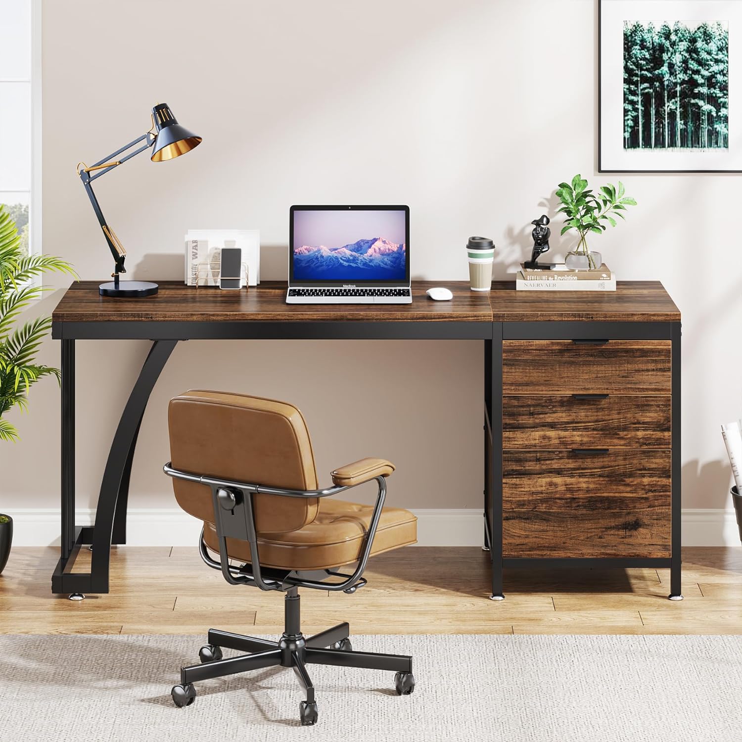Tribesigns Computer Desk with 3 Drawers, 59-Inch PC Desk with Reversible Drawers, Industrial Study Writing Table Workstation with File Storage for Home Office, Rustic Brown-GCC Home Center