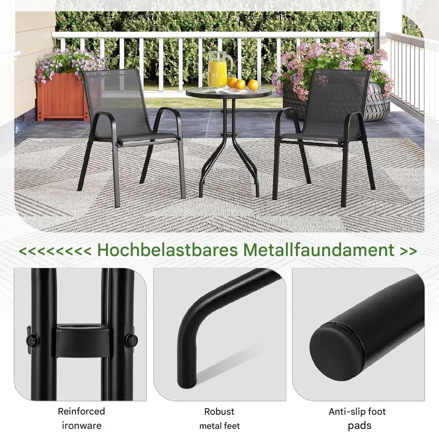 Vital Outdoor Patio Bistro Set – Black Wicker Chairs & Round Table for Elegant and Comfortable Small Space Dining, Relaxation, and Outdoor Enjoyment (VI-DNS-13)