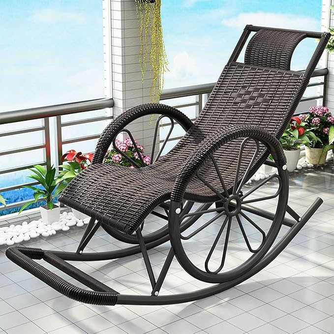 Outdoor rocking chair, high back rattan patio rocking chair, 300kg support, all weather porch-GCC Home Center