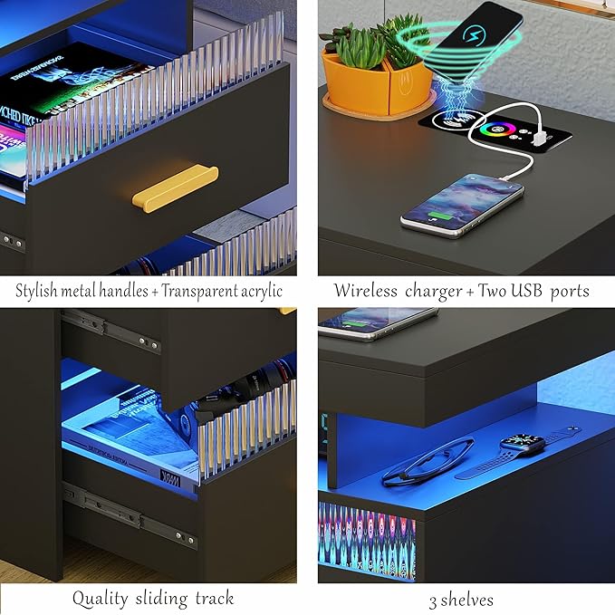 Smart LED Nightstand with Charging Station (45 x 40 x 60 cm)