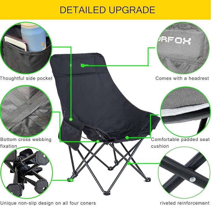 Portable Folding Camping Chair with High Back, Outdoor Chair for Outdoor Camping, Beach - Black-GCC Home Center