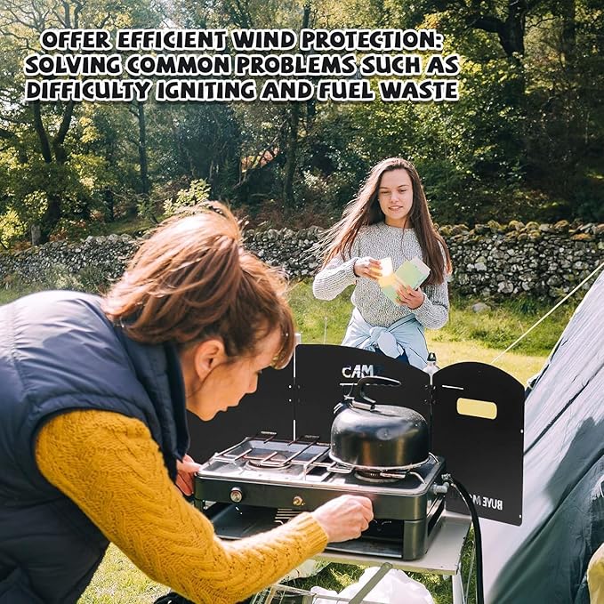 Camping Stove Windshield with Storage Bag | 4 Plates Aluminum Folding Windscreen | Outdoor Cooking