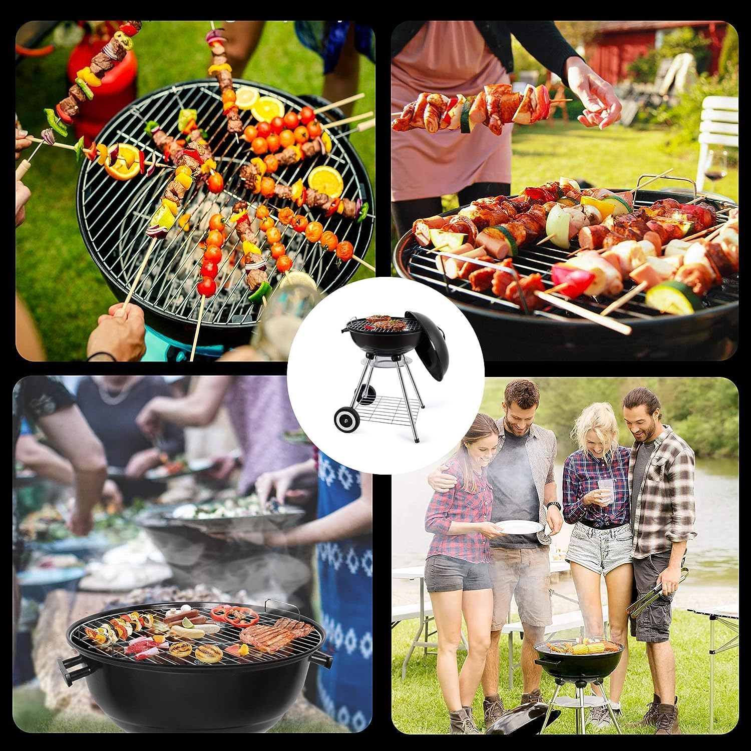 COOLBABY Trolley Charcoal Barbecue Grill A picnic BBQ Outdoor Patio Garden with Side Trays and Storage Shelf Barbecue pits