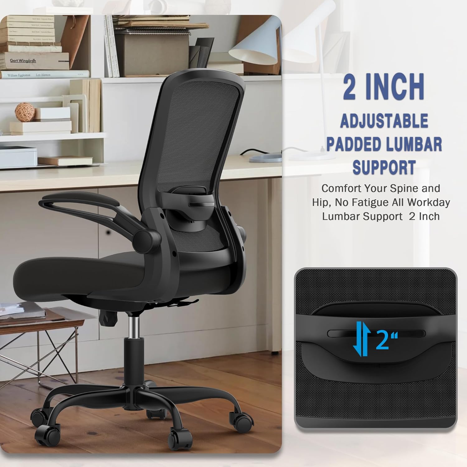 Ergonomic Office Chair - BIFMA Certified High Back Mesh Desk Chair with Adjustable Lumbar Support & Flip-Up Armrests for Home Office (Modern, All Black)