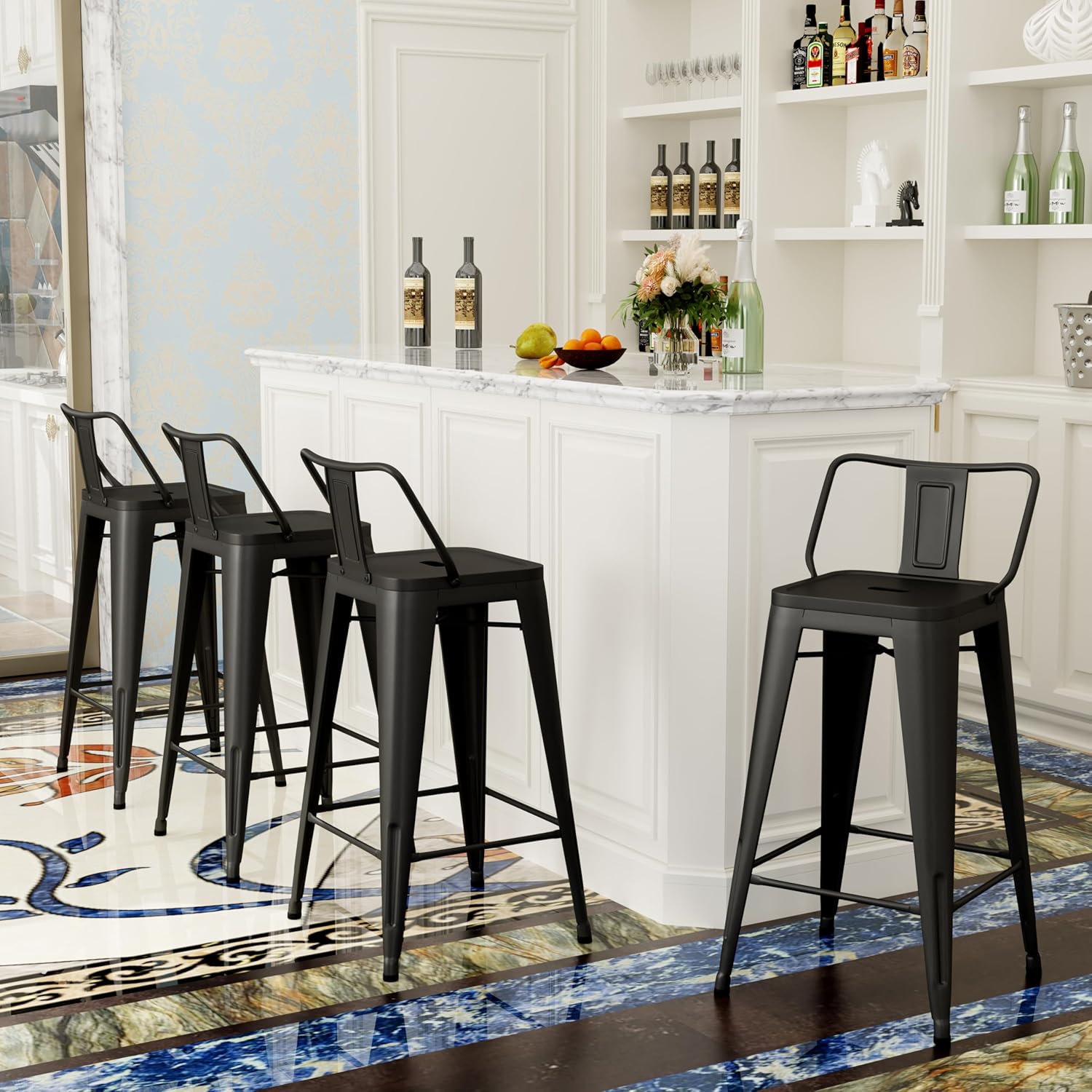 Metal Barstools Set of 4 Industrial Bar Stools with X-brace Support, Matte Black, 30 inch-GCC Home Center