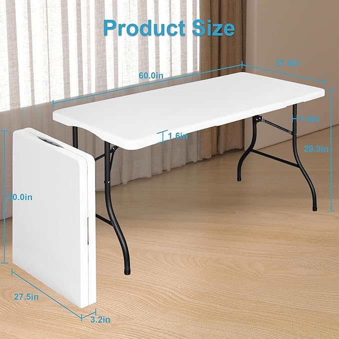 1.8M Folding Lightweight Trestle Camping Table – Black (180×75×75cm)