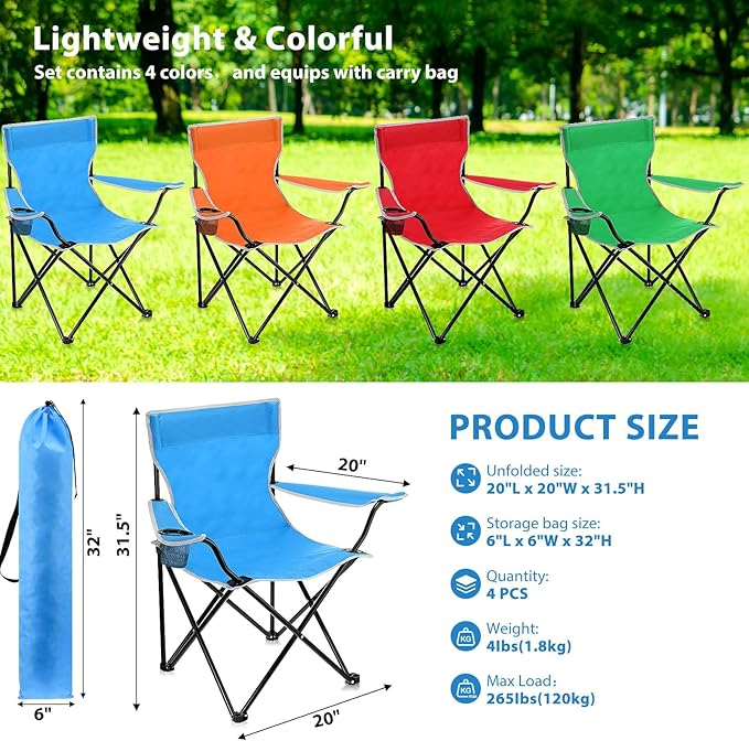 4 PACK Portable Folding Beach Chair Multi-Purpose Camping Chair for Adult, Lightweight Chair for Outdoor-GCC Home Center