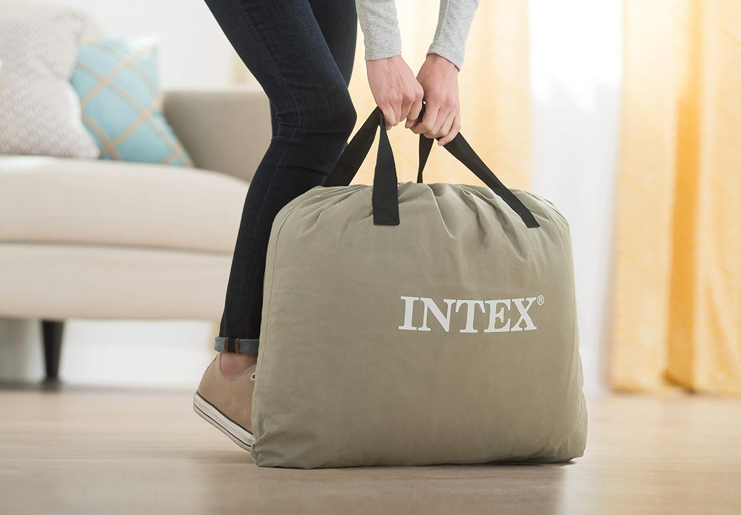 Intex Airbed Inflatable Double Mattress With Bulit In Electric Pump,152 X 203 X 42 Cm, 64124, Black, Durabeam Queen Pillow Rest Airbed W/E.Pump152X203X42, 64124