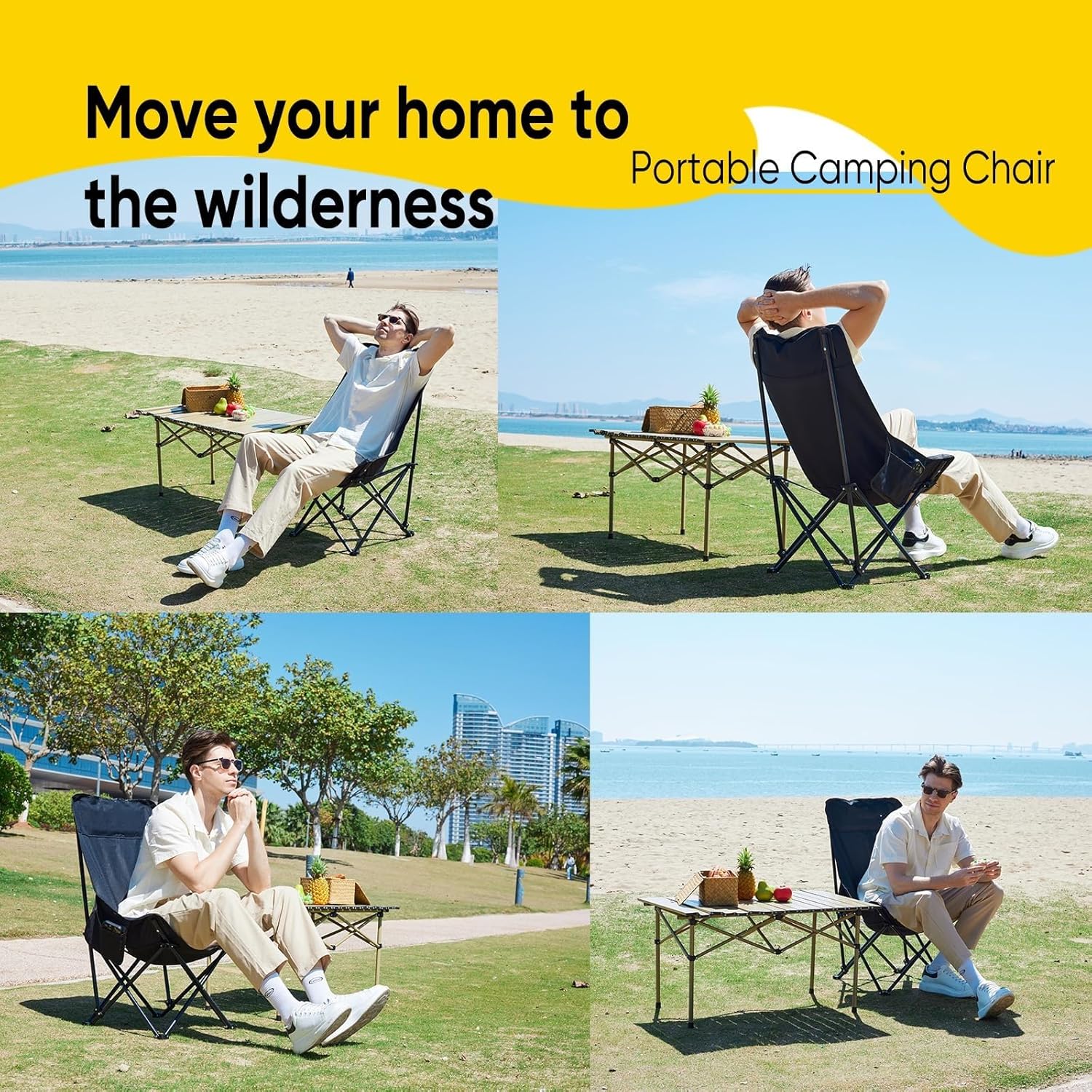 Portable Folding Camping Chair with High Back, Outdoor Chair for Outdoor Camping, Beach - Black-GCC Home Center