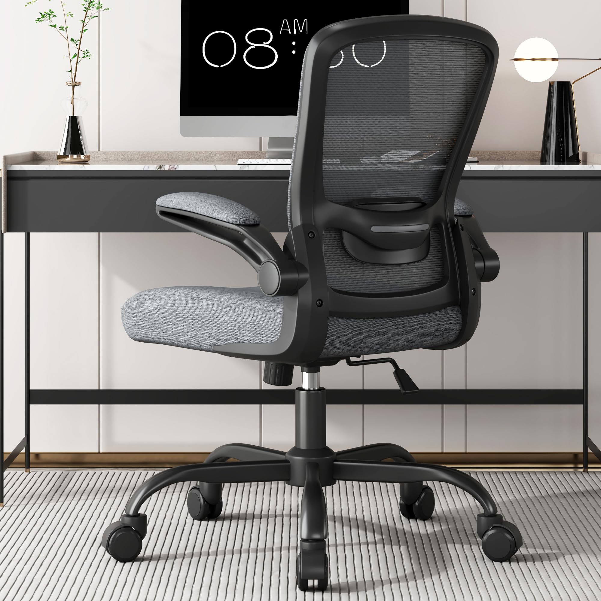 Ergonomic Office Chair - BIFMA Certified High Back Mesh Desk Chair with Adjustable Lumbar Support & Flip-Up Armrests for Home Office (Modern, All Black)