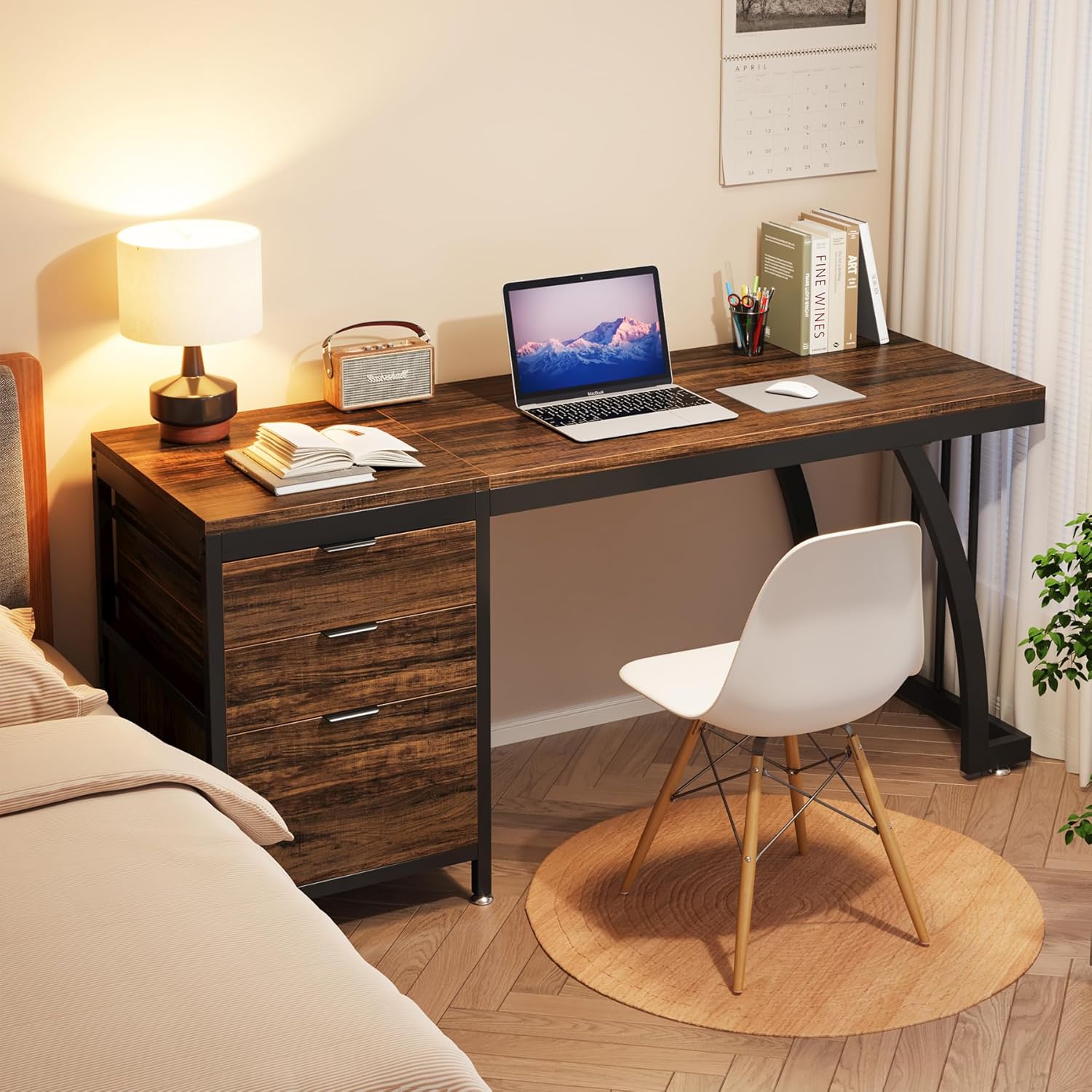 Tribesigns Computer Desk with 3 Drawers, 59-Inch PC Desk with Reversible Drawers, Industrial Study Writing Table Workstation with File Storage for Home Office, Rustic Brown-GCC Home Center