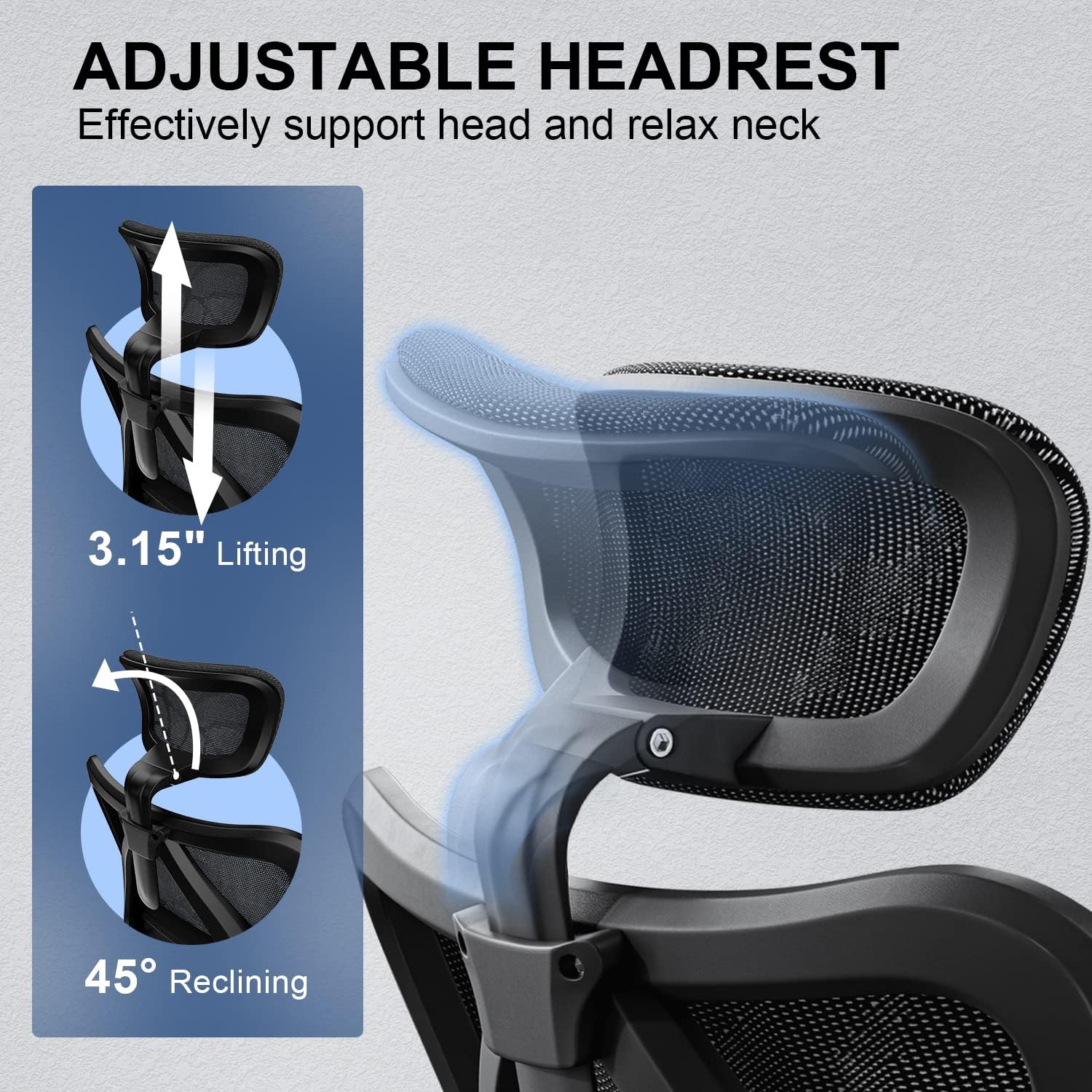 High Back Ergonomic Mesh Chair with 3D Armrests and Lumbar Support, Adjustable Height, with Caster Wheel (Black)-GCC Home Center