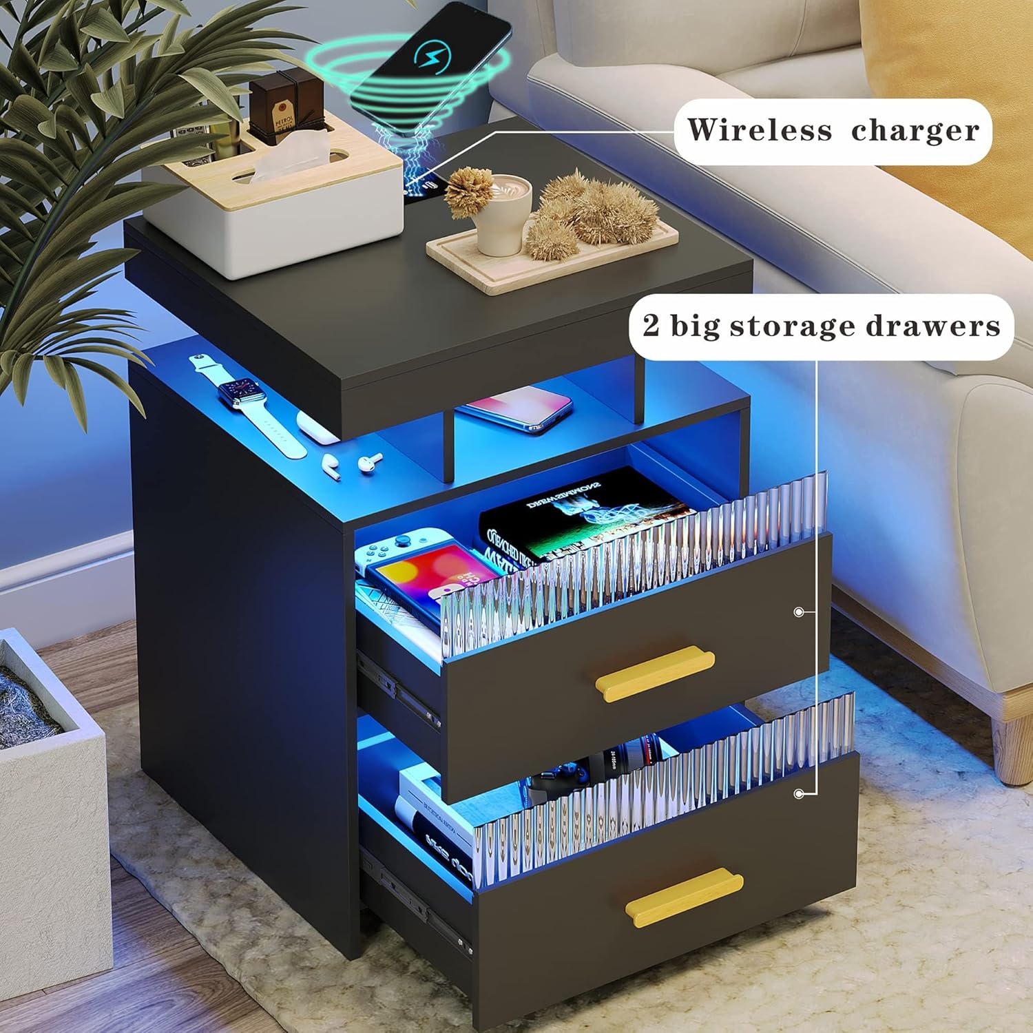 Smart LED Nightstand with Charging Station (45 x 40 x 60 cm)