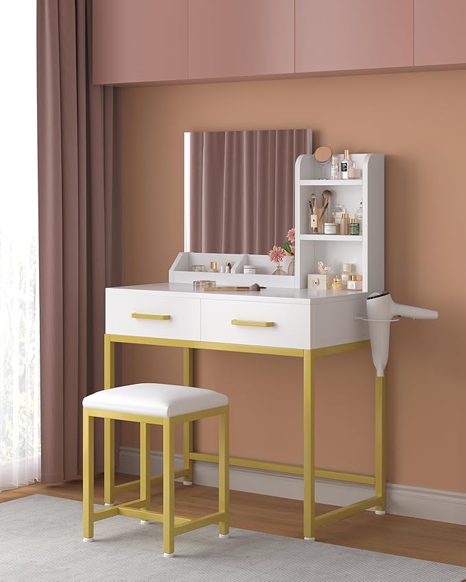 Vanity Desk Chair Set with Mirror-GCC Home Center