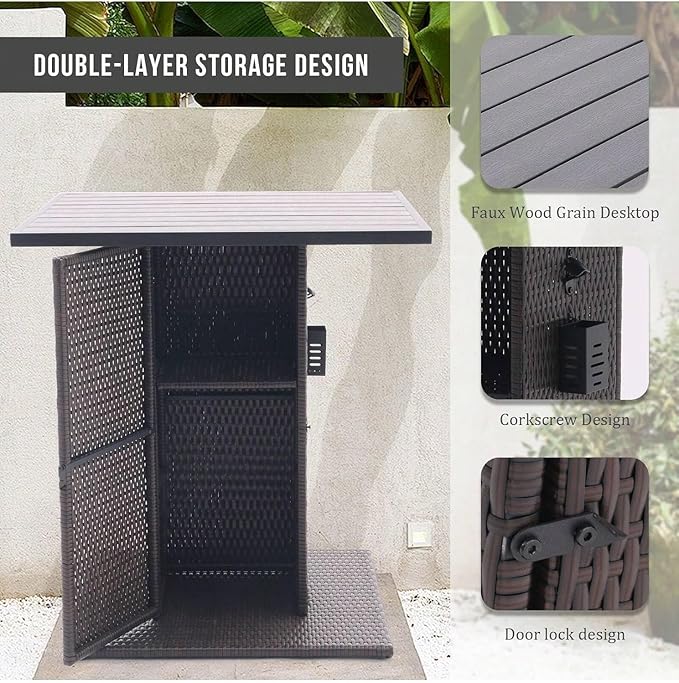 5-Piece Rattan Patio Bar Set – Outdoor Wicker Furniture with Storage Shelf, Dining Table-GCC Home Center