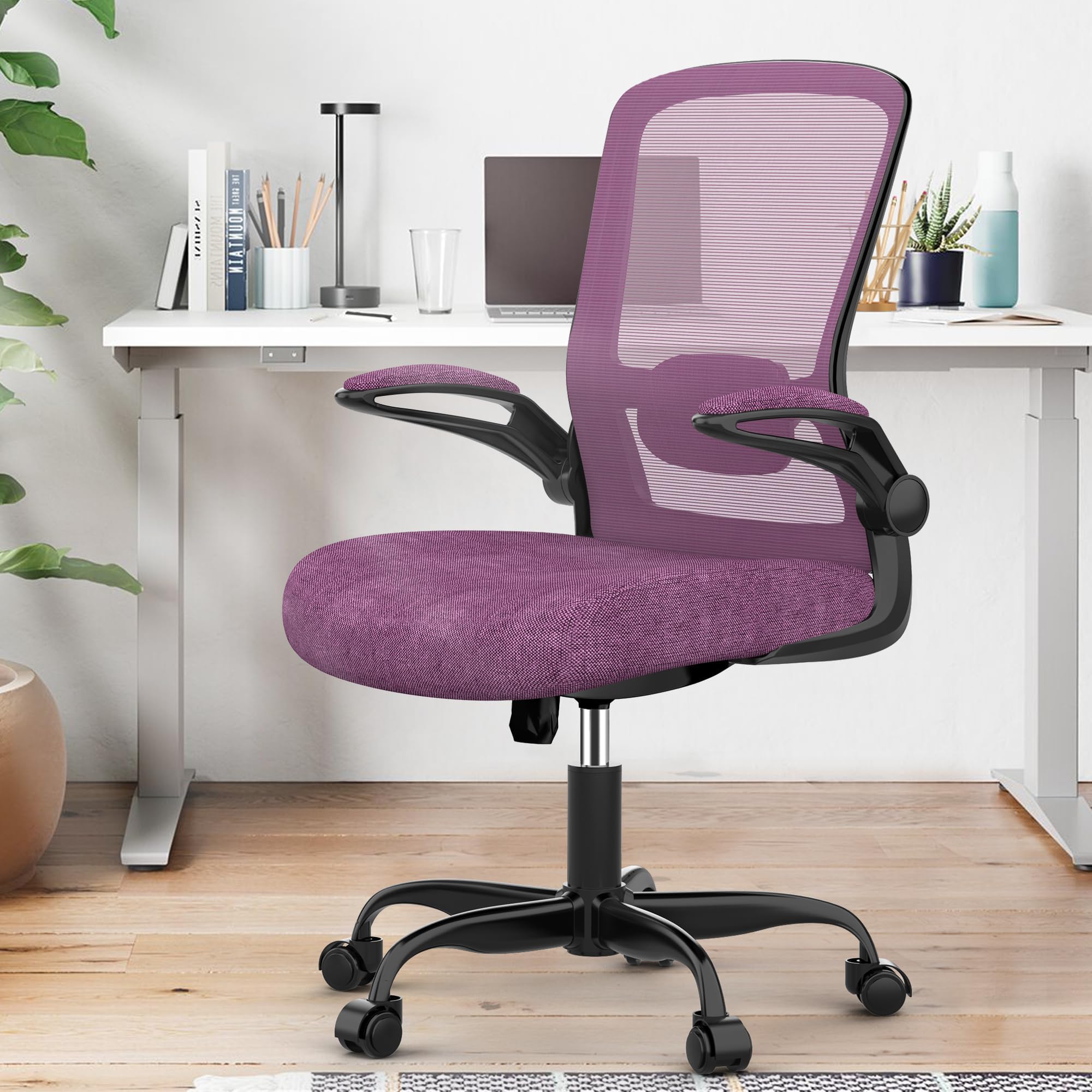 Ergonomic Office Chair - BIFMA Certified High Back Mesh Desk Chair with Adjustable Lumbar Support & Flip-Up Armrests for Home Office (Modern, All Black)