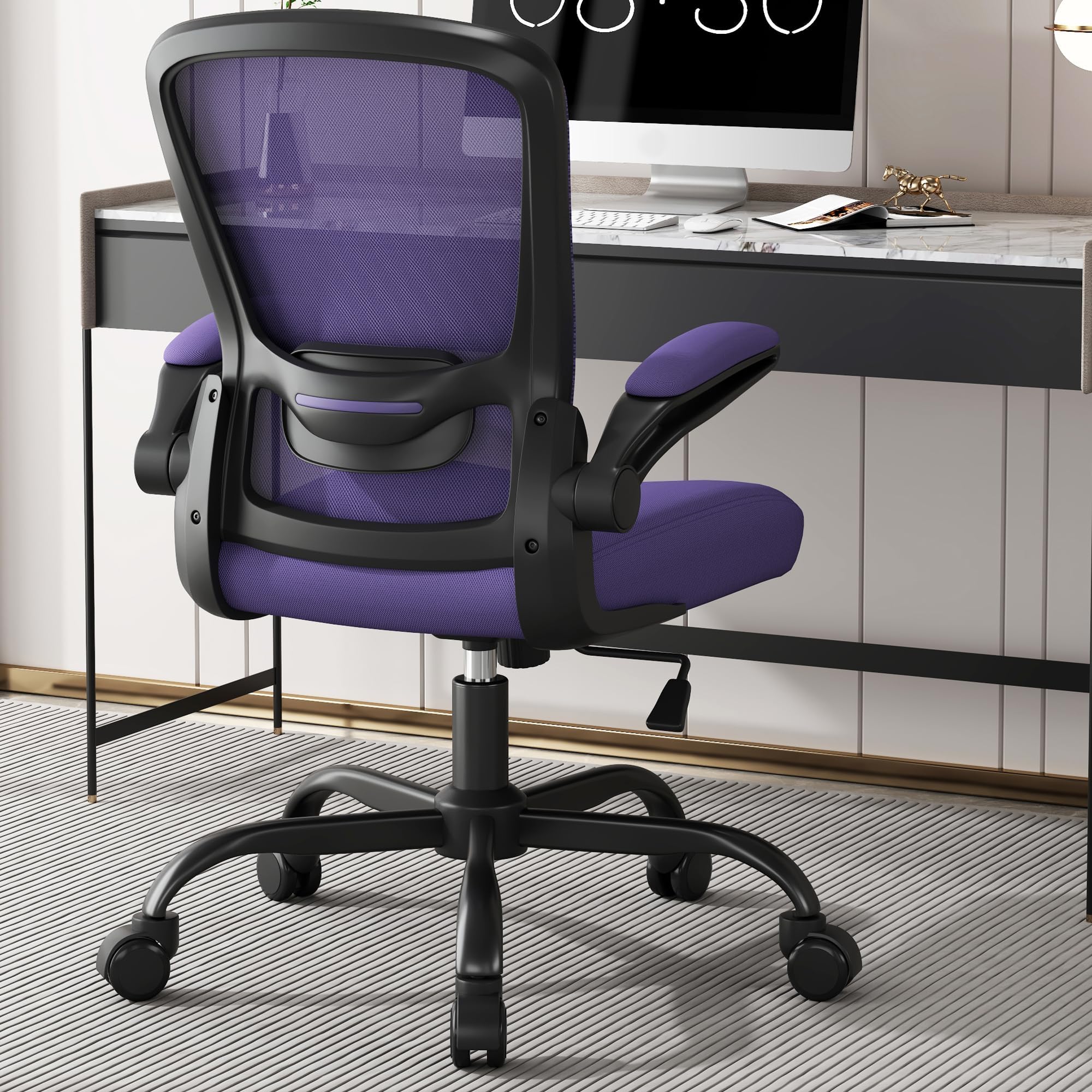Ergonomic Office Chair - BIFMA Certified High Back Mesh Desk Chair with Adjustable Lumbar Support & Flip-Up Armrests for Home Office (Modern, All Black)