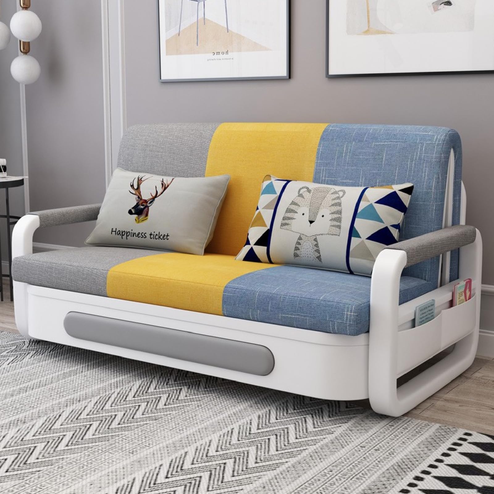 WENBO HOME Sofa Bed Pull Out Sofa Double Bed Multifunction Couch Bed Modern Style Sofa Bed Chair For Living & Bed Room (1.58m, Grey)-GCC Home Center