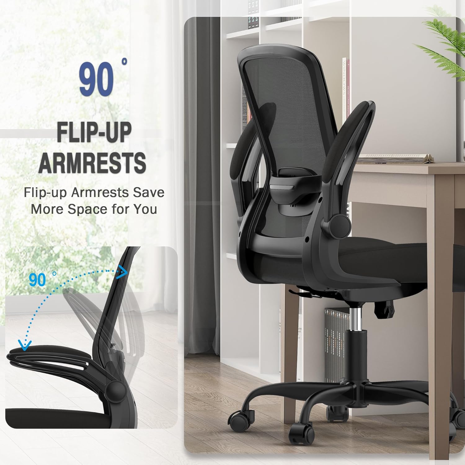Ergonomic Office Chair - BIFMA Certified High Back Mesh Desk Chair with Adjustable Lumbar Support & Flip-Up Armrests for Home Office (Modern, All Black)