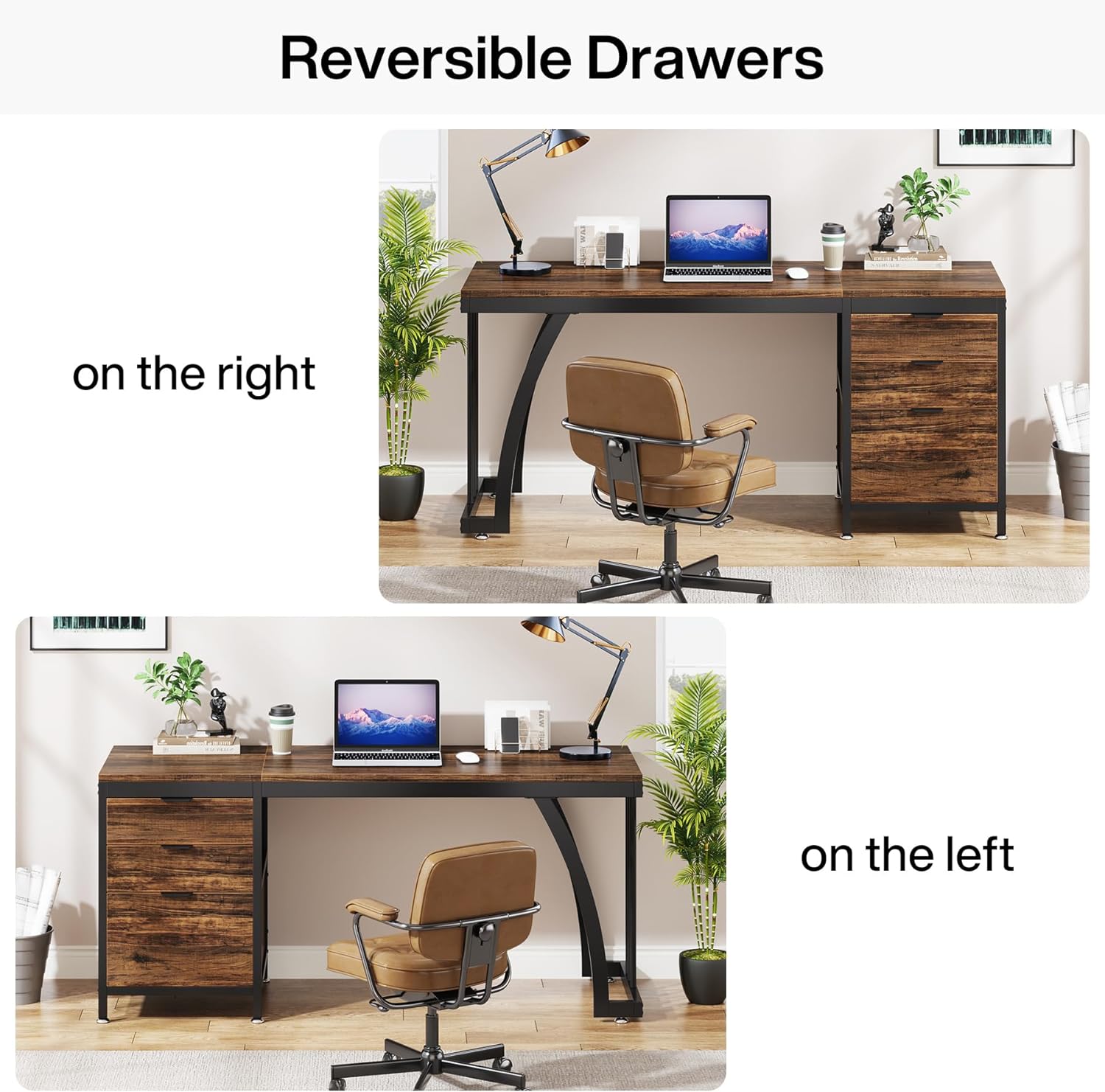 Tribesigns Computer Desk with 3 Drawers, 59-Inch PC Desk with Reversible Drawers, Industrial Study Writing Table Workstation with File Storage for Home Office, Rustic Brown-GCC Home Center