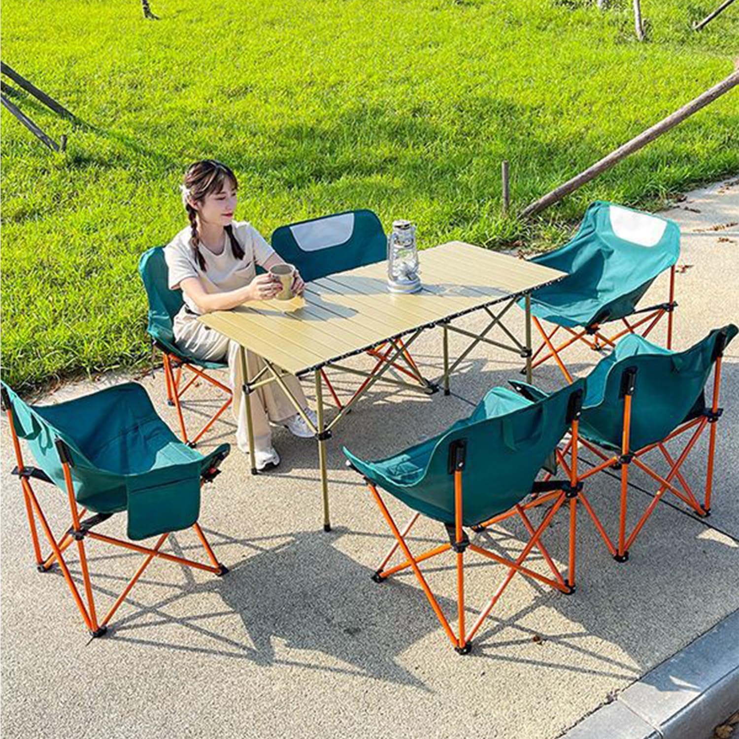 2pcs Foldable Camping Chairs, Lightweight Folding Beach Chairs, Portable Patio Lawn Quad Chairs with Side Pocket-GCC Home Center