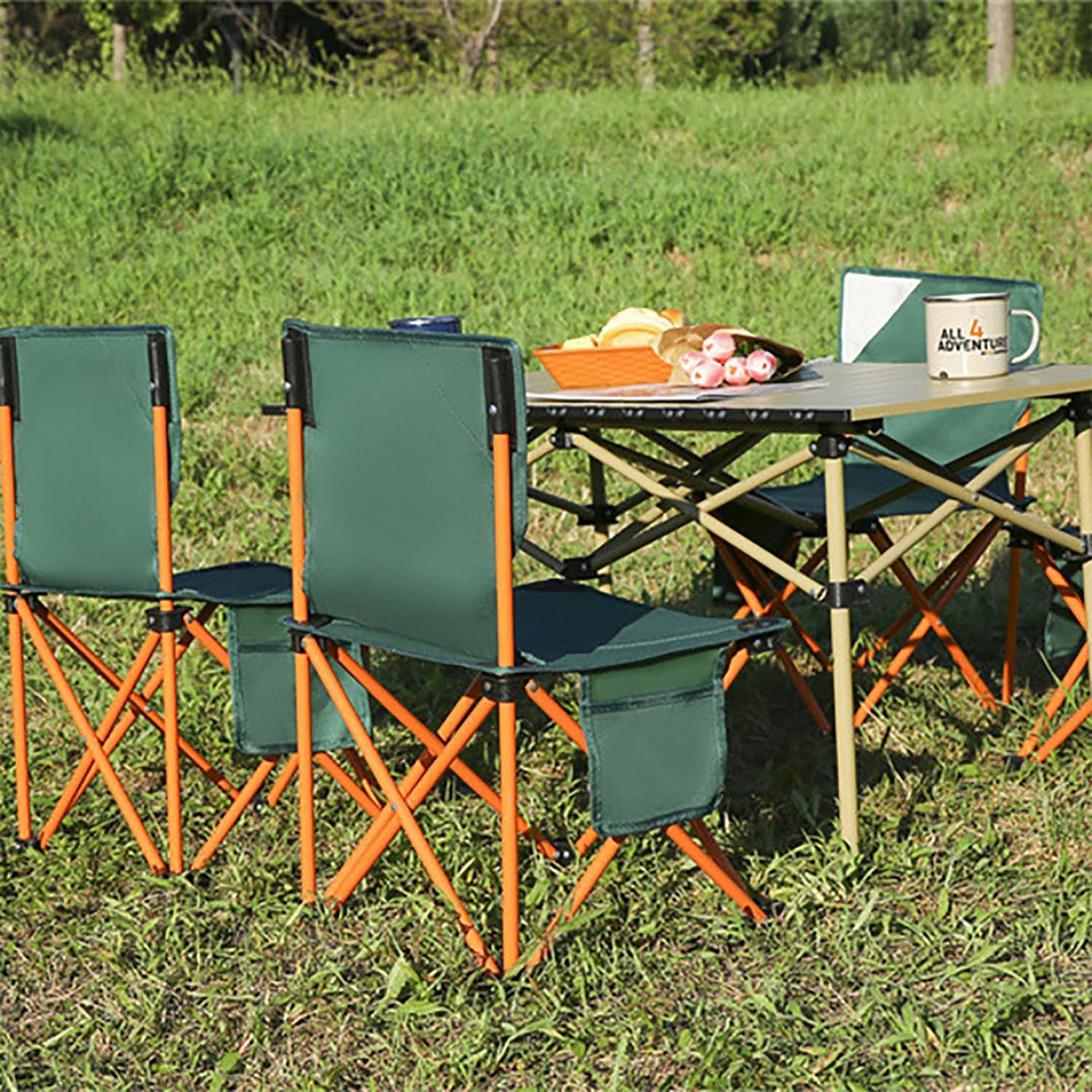 2pcs Foldable Camping Chairs, Lightweight Folding Beach Chairs, Portable Patio Lawn Quad Chairs with Side Pocket-GCC Home Center