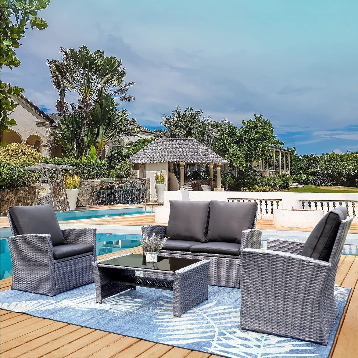VITAL 5 Pieces Patio Furniture Set Outdoor Patio Conversation Bistro Set Modern Chairs with Coffee Table for Home and Balcony Patio Outdoor Furniture Conversation Sets Porch Chairs (VI-CTS-02)