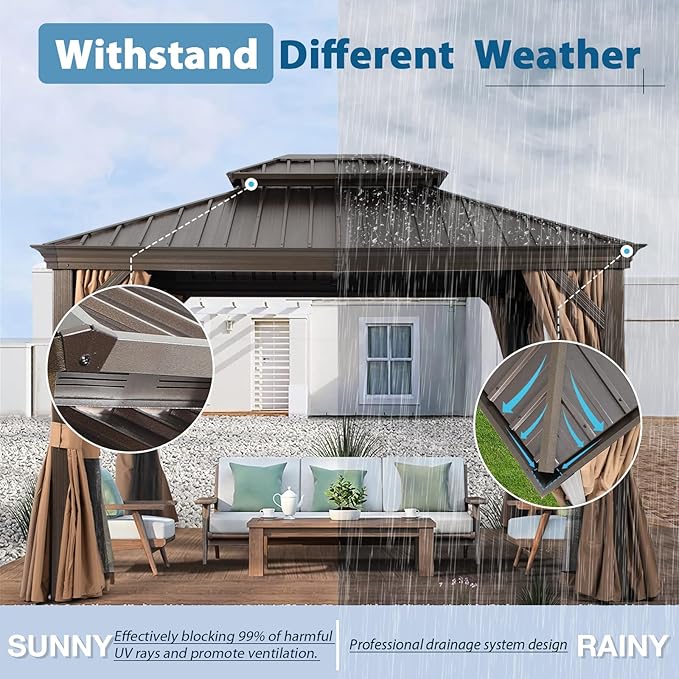 3x3m Double Roof Aluminum Gazebo - Black-GCC Home Center