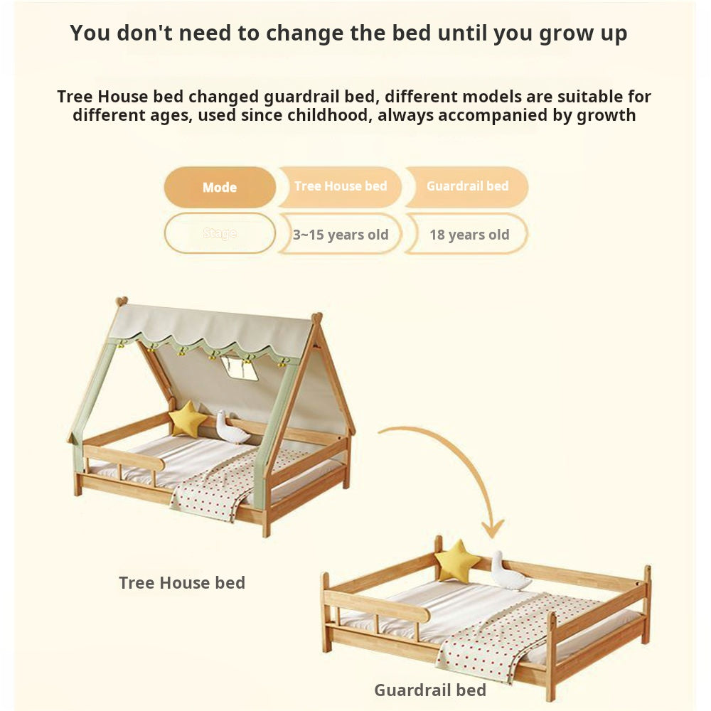 COOLBABY ZLJ1119 Nordic solid wood children's bed tent bed with guardrail-GCC Home Center