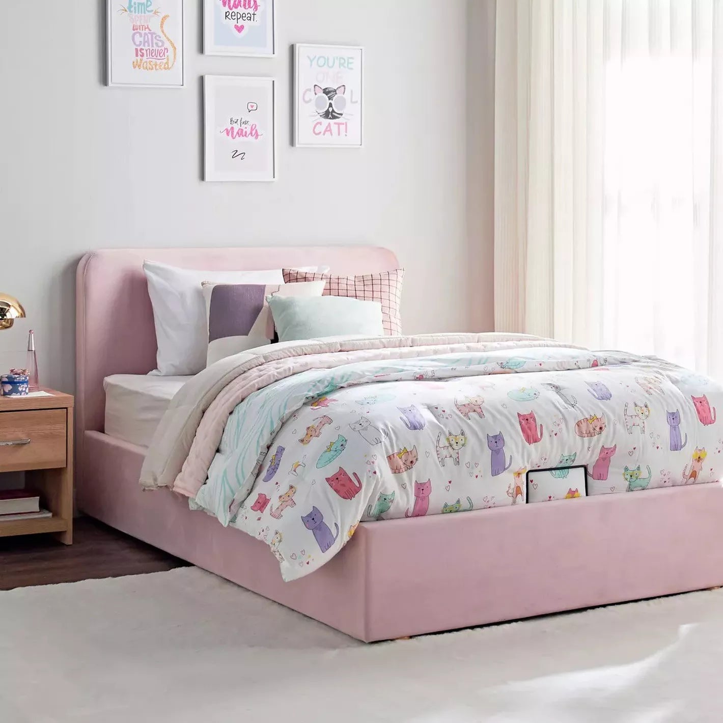 Full Headboard Single Bed 120x200 cm - Pink-GCC Home Center