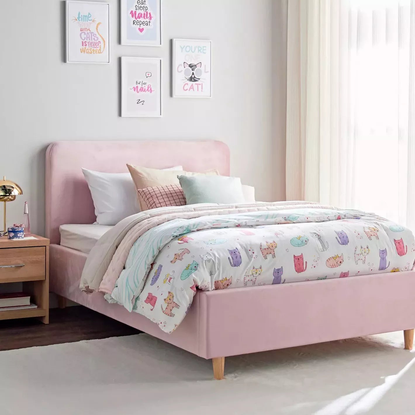 Full Headboard Single Bed 120x200 cm - Pink-GCC Home Center