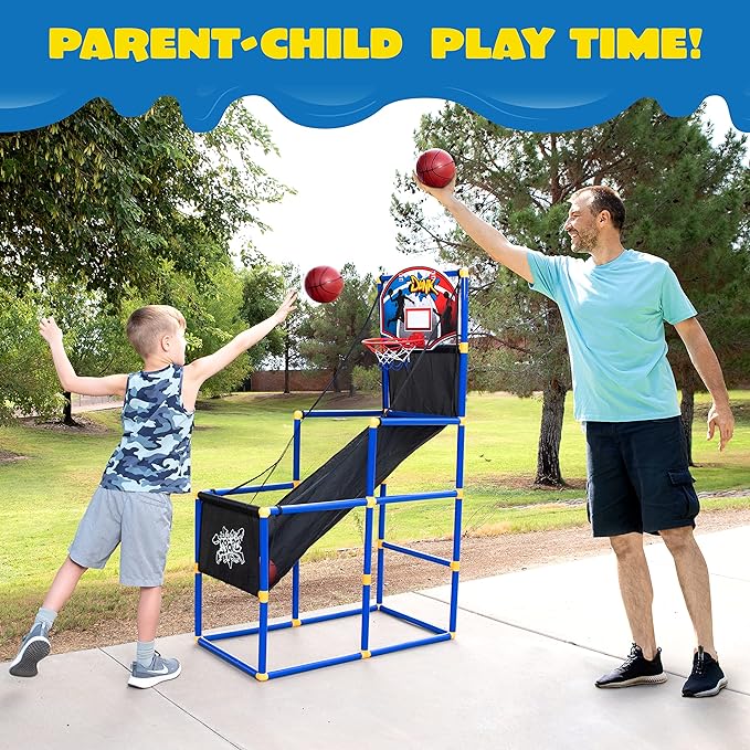 Basketball Game Set with 4 Balls and Hoop for Kids 3 to 12 Years Old Indoor Outdoor Sport Play-GCC Home Center