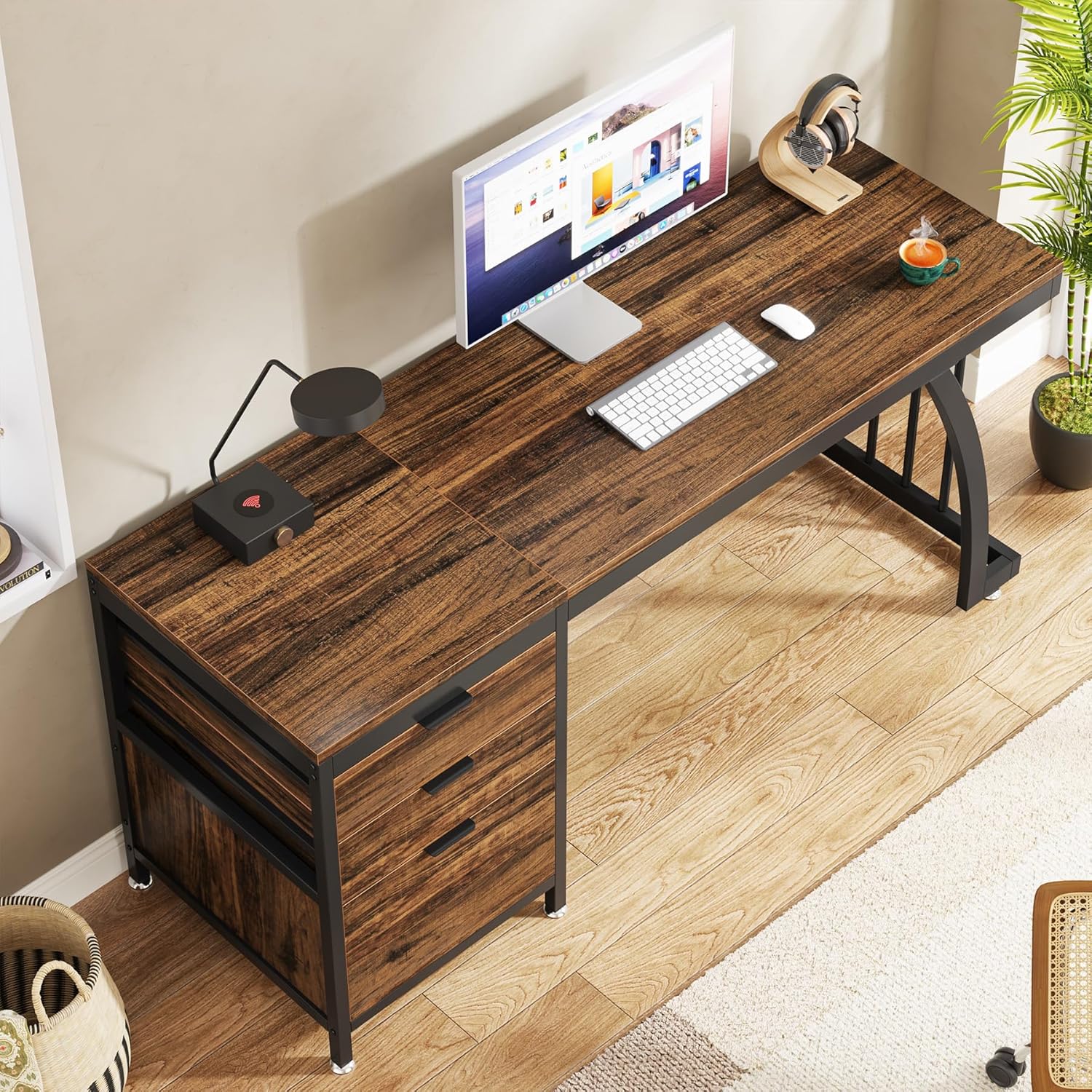 Tribesigns Computer Desk with 3 Drawers, 59-Inch PC Desk with Reversible Drawers, Industrial Study Writing Table Workstation with File Storage for Home Office, Rustic Brown-GCC Home Center