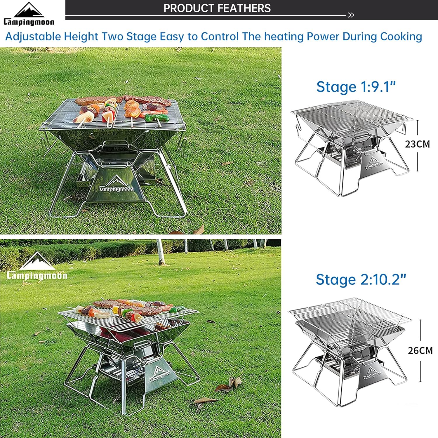 camping moon Portable Foldable Stainless Steel Bbq Charcoal Grill (MT-2)