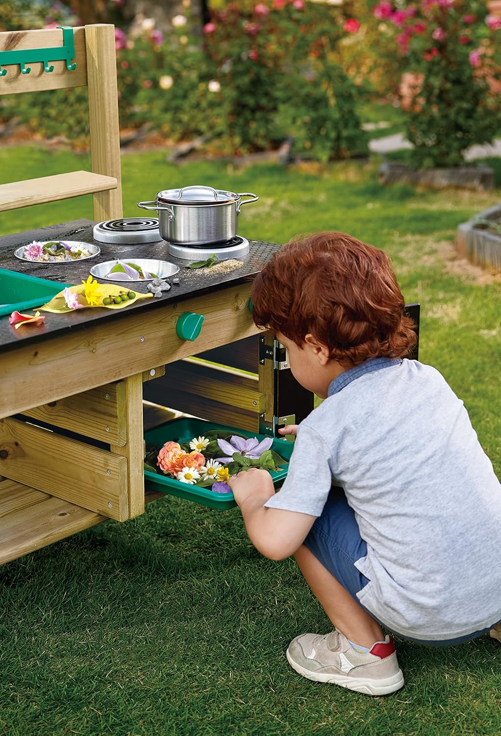Nature Fun Outdoor Play Kitchen with Many Accessories Made of Wood and Vegetable Plastic, from 3 Years-GCC Home Center