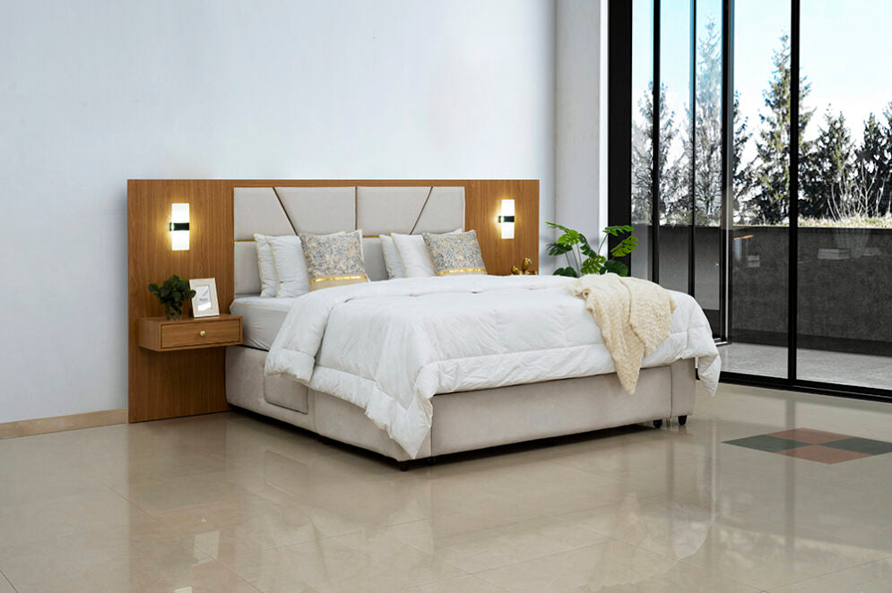 Elegant King Size Bed with Storage, Built-in lamp And Drawer