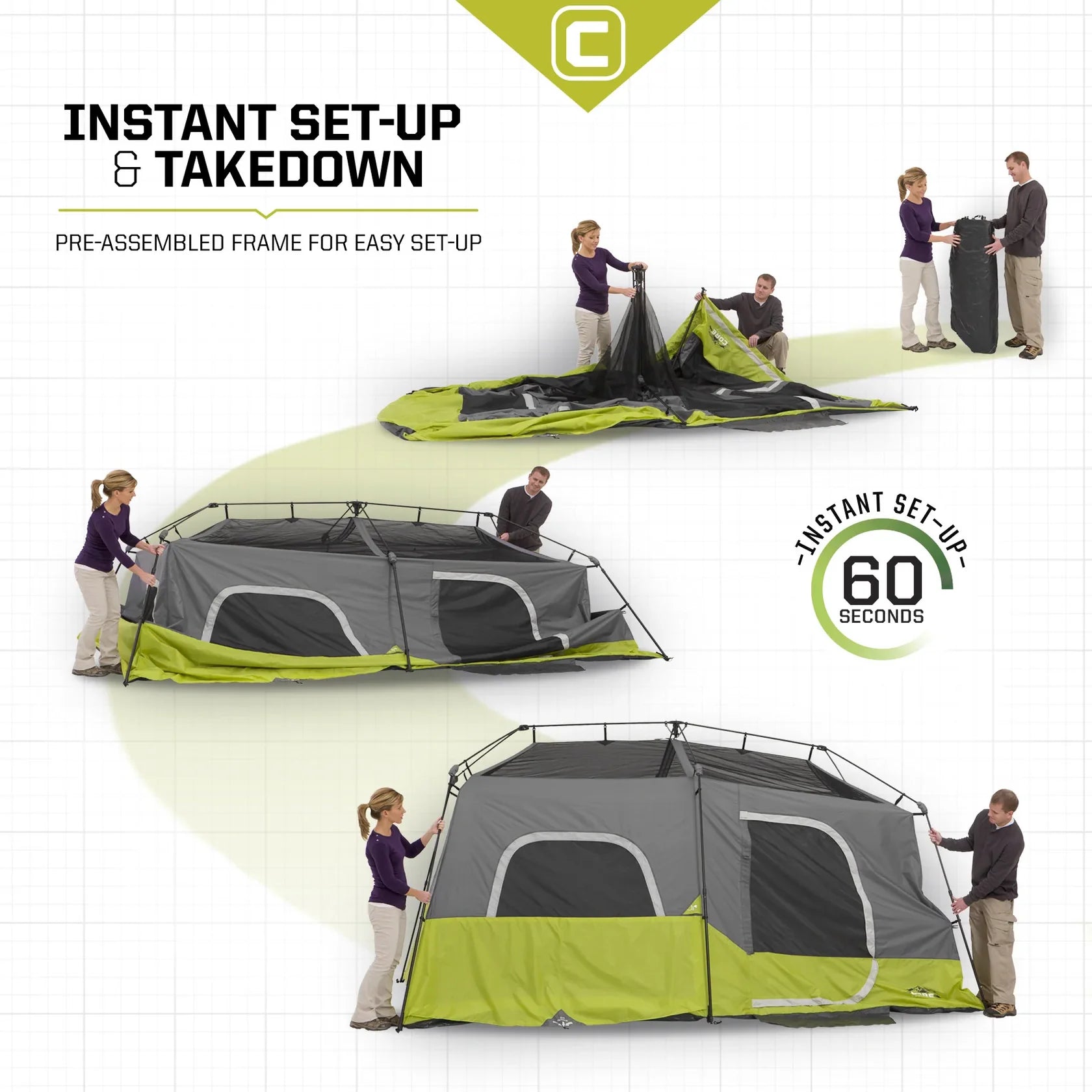 Core 9 Person Instant Cabin Tent – 14' x 9'
