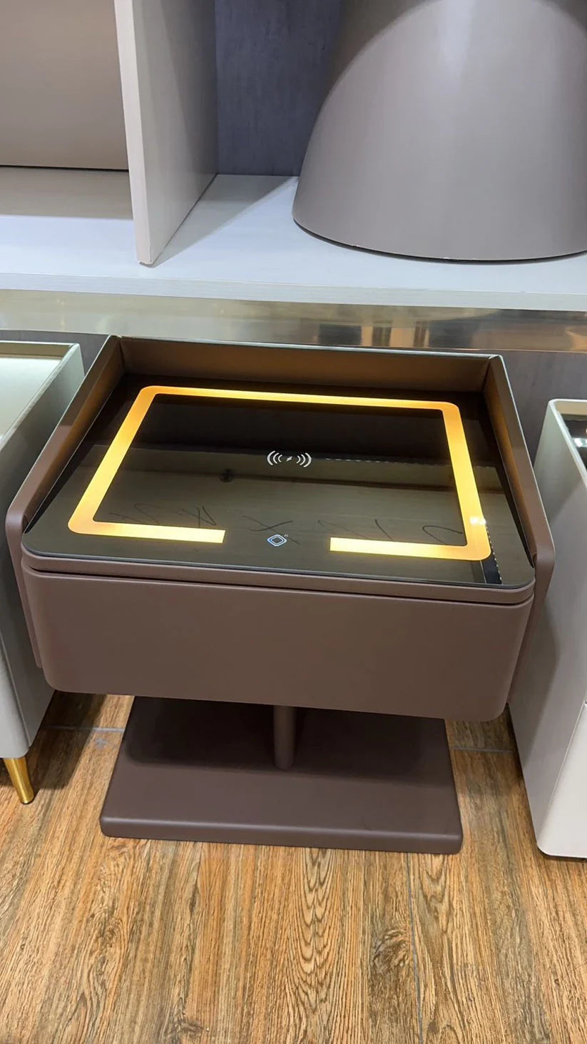 Smart Nightstand Bedside Table in One Drawer with LED Light, Wireless Charging, USB Ports-GCC Home Center