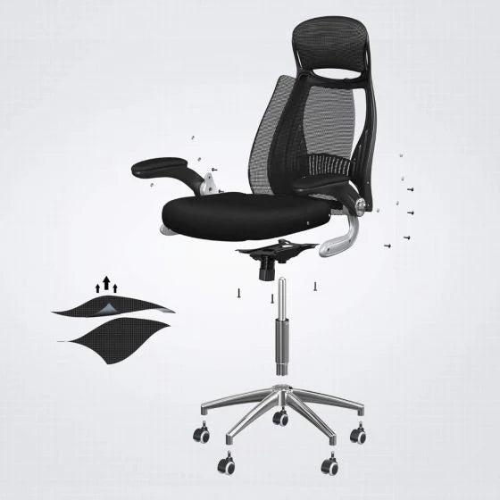 High Back Office Mesh Chair Swivel Adjustable Chair Mesh Backrest with Headrest and Flip Up Armrests Chair Black for Home, Office, Study Room-GCC Home Center