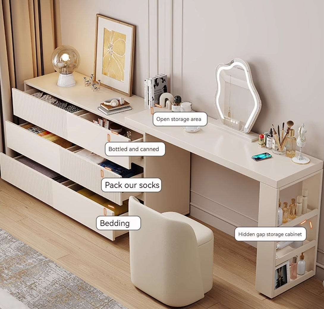 COOLBAY Lacquered solid wood dressing table bedroom modern simple makeup table bucket cabinet one light luxury senior sense makeup table-GCC Home Center