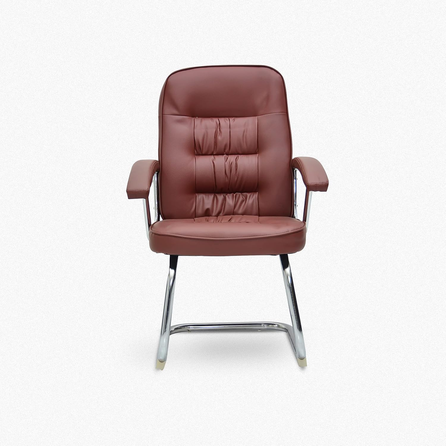 Multi Home Furniture Frame visitor chair for office, Hospital, school etc. with steel frame & faux leather on armrest, sit & back. (Brown)