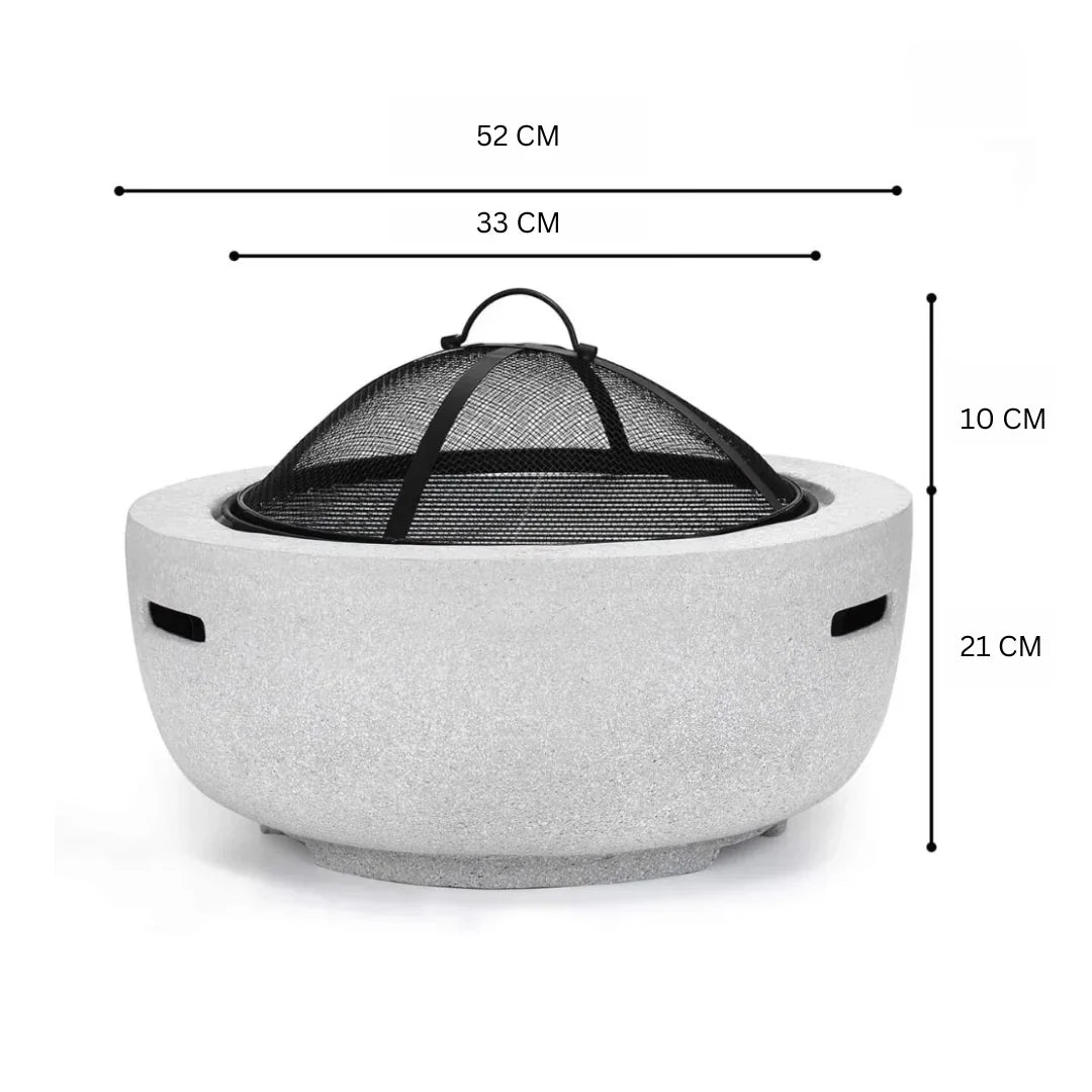 Outdoor Round Firepit (Charcoal & Wood Burning) with BBQ Grill & Spark Screen