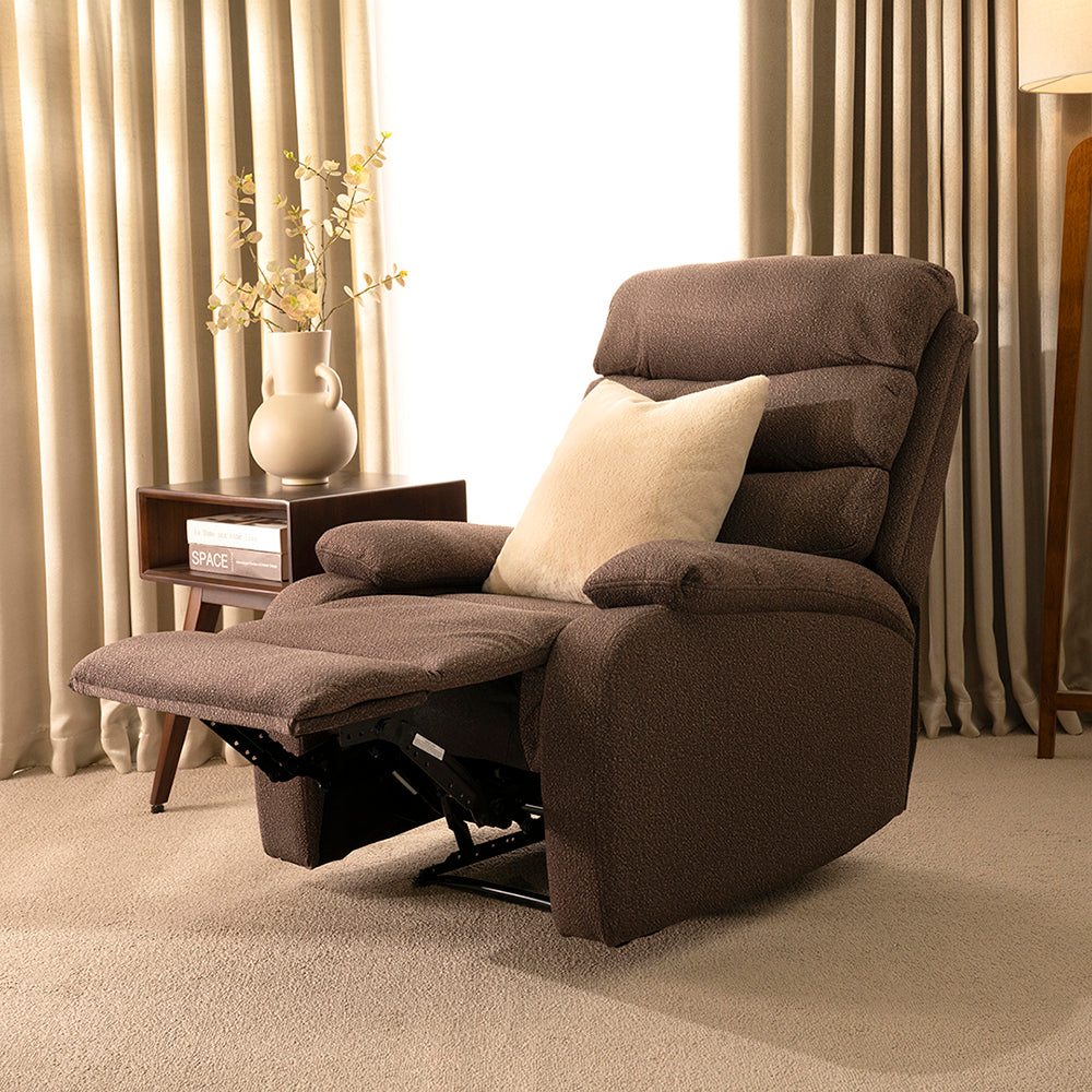 Recliner Chair – Brown | 1-Seater Fabric Recliner with Adjustable Backrest & Footrest