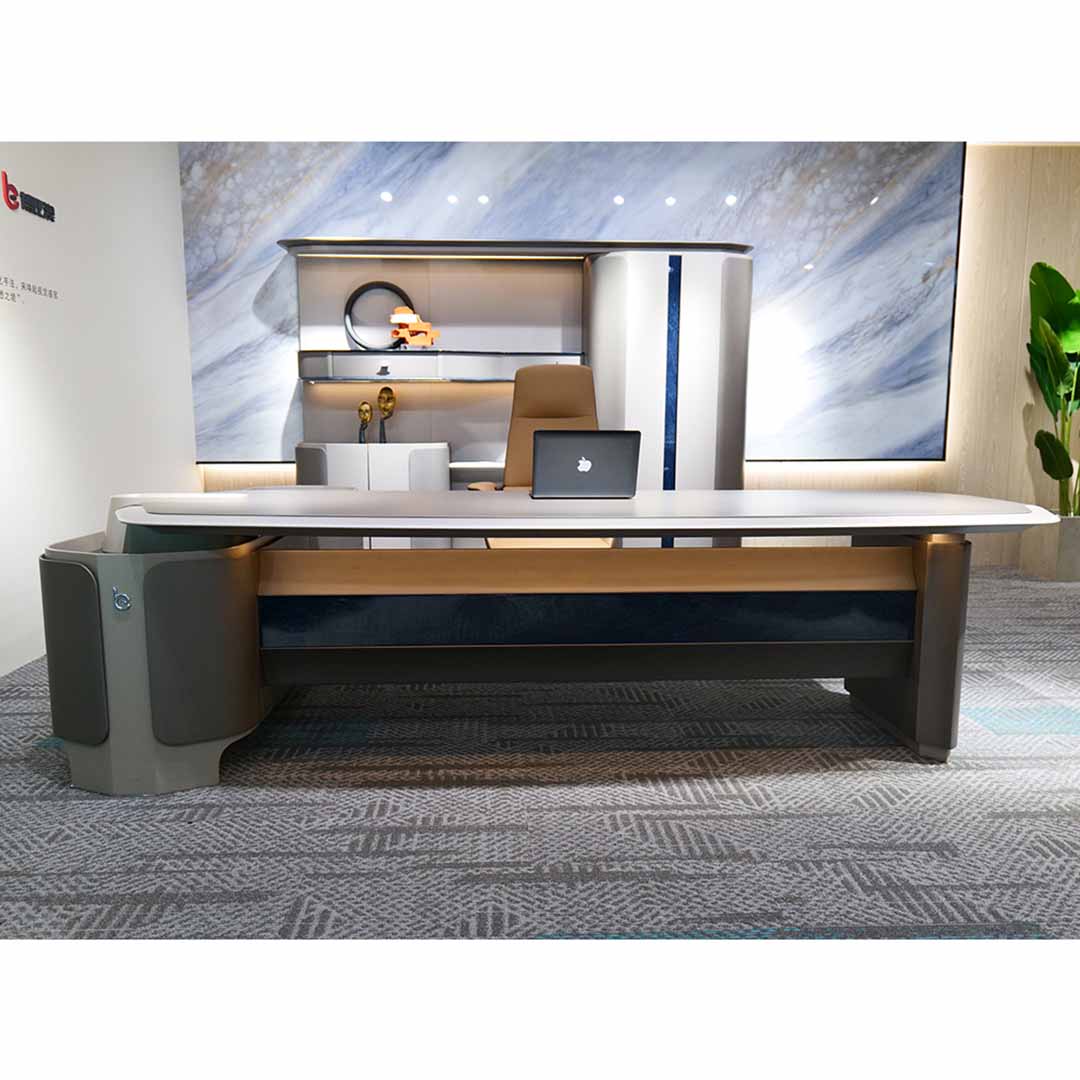 Modern Executive Office Table With Storage, Office Desk - Grey-GCC Home Center