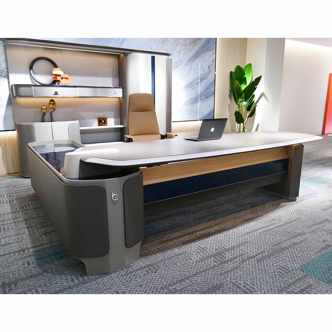 Modern Executive Office Table With Storage, Office Desk - Grey-GCC Home Center