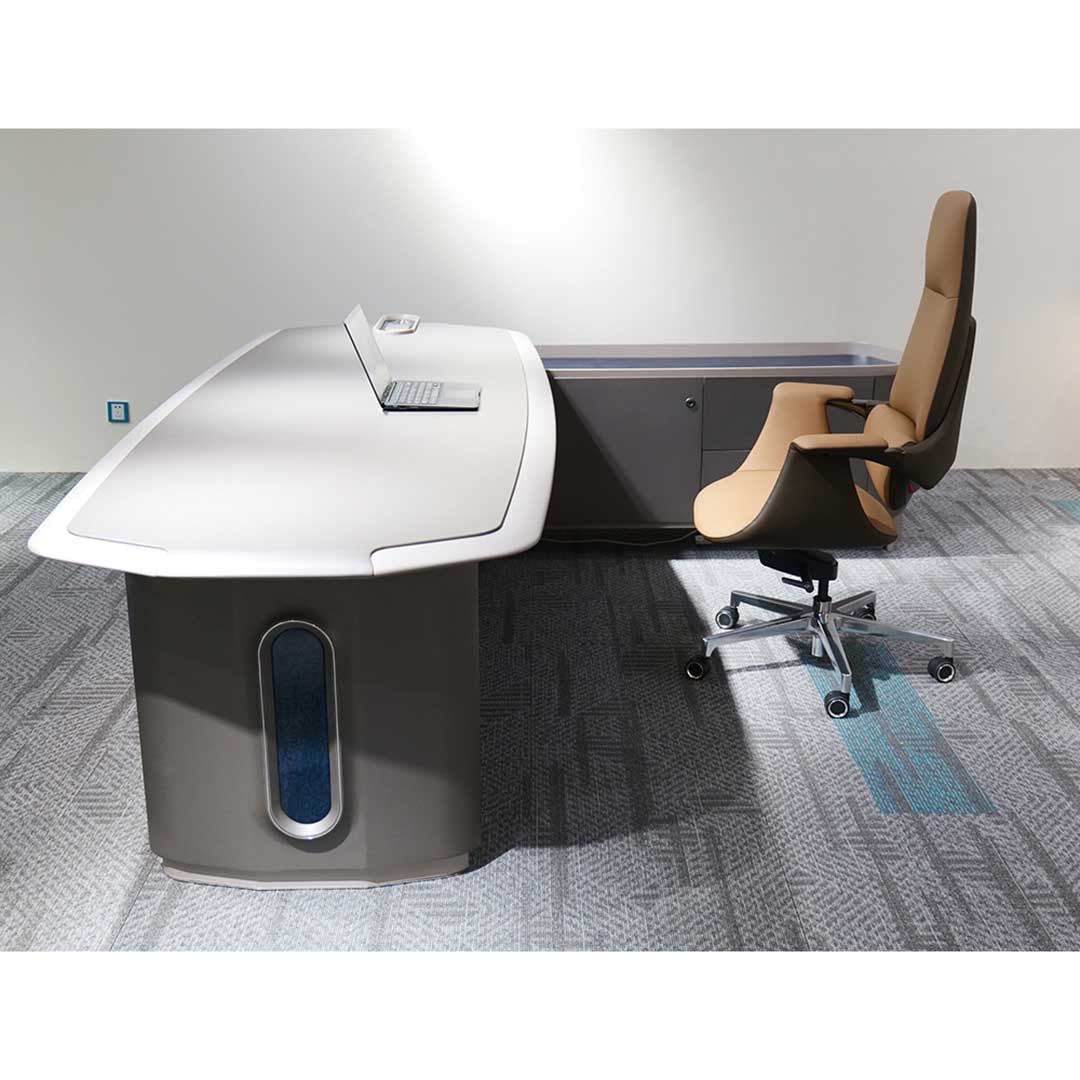 Modern Executive Office Table With Storage, Office Desk - Grey-GCC Home Center