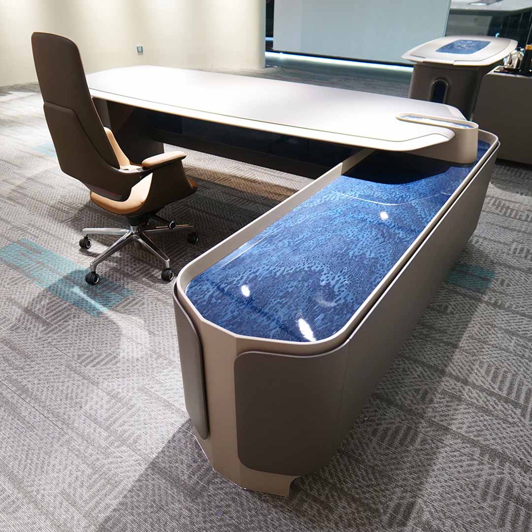 Modern Executive Office Table With Storage, Office Desk - Grey-GCC Home Center